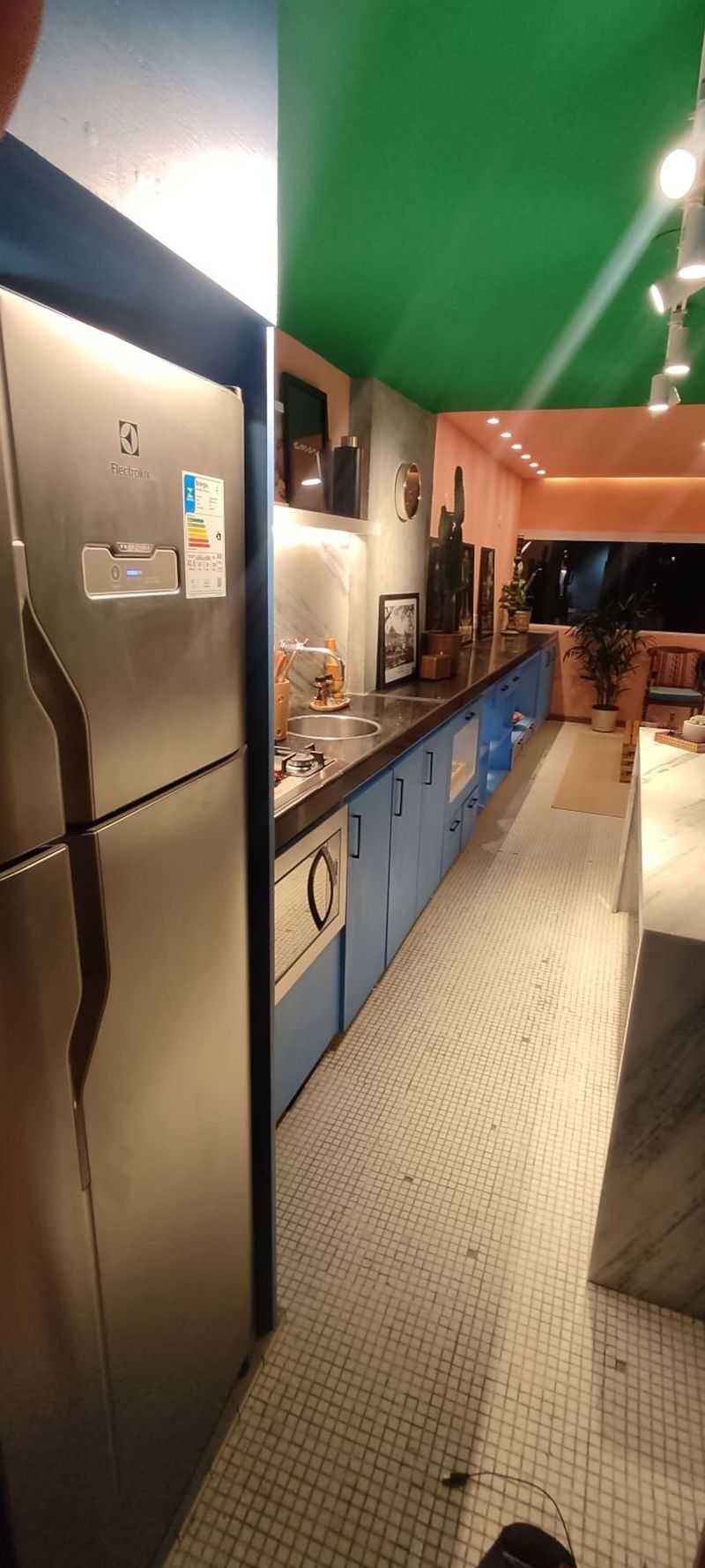 The fridge in the kitchen corridor