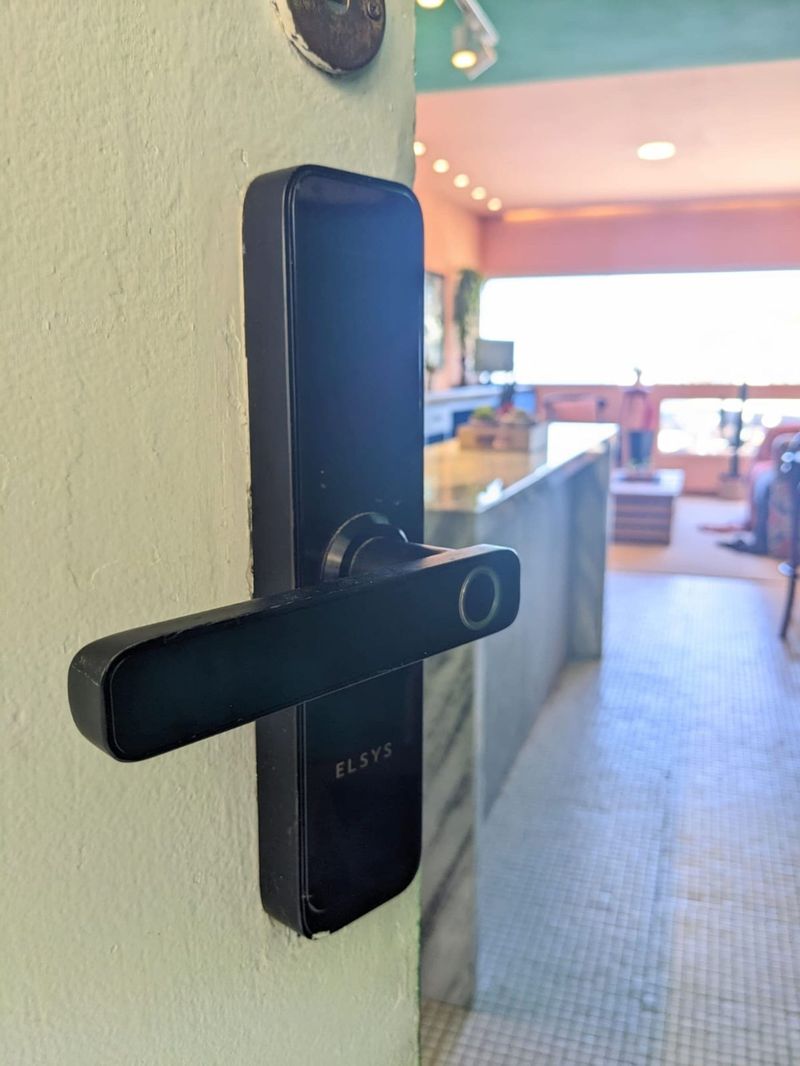 The smart lock on the entrance door