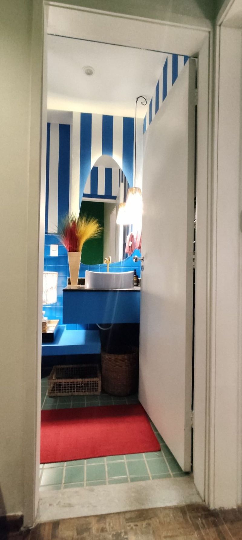 The view through the doorway into the bathroom