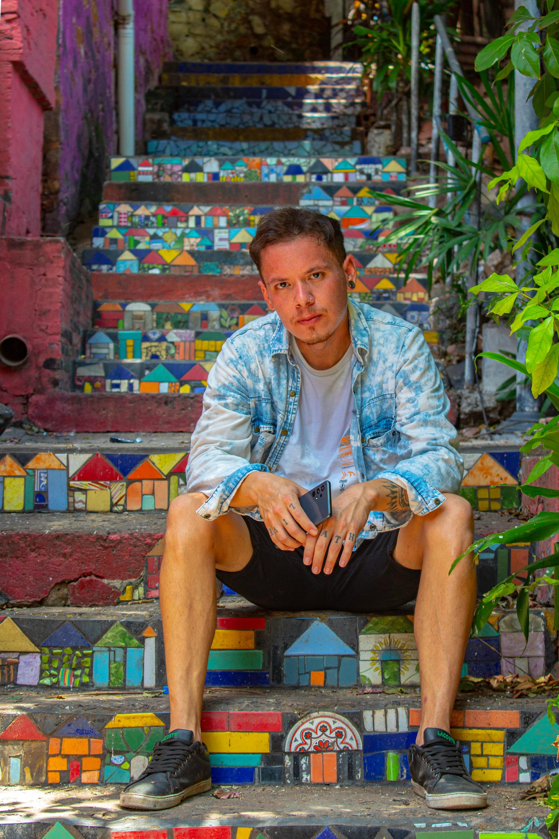 Escadaria Selarón's hand-painted tile steps
