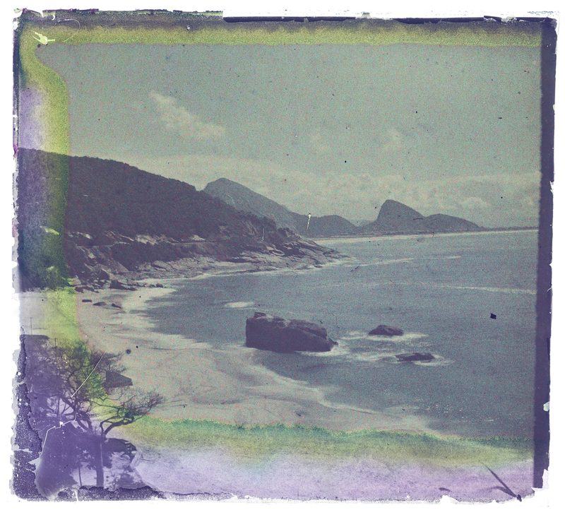 The Vidigal shore and rocks, between about 1907 and 1915, in an early colour process
